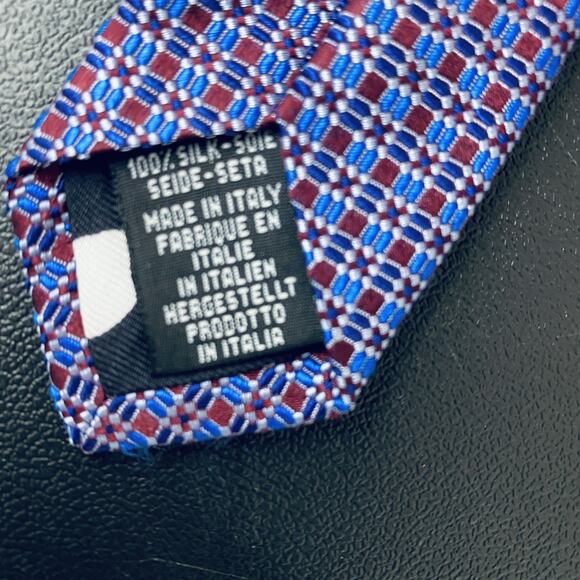 Paul Smith Tie Mens Blue Red Silk Made In Italy Geometric Pattern Classic Formal - Picture 3 of 5